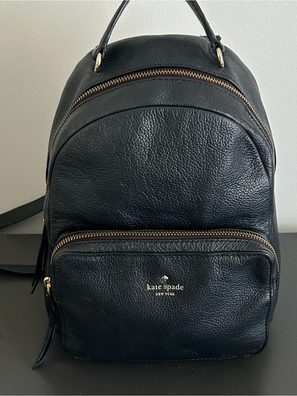 Kate Spade Black Pebbled Leather Mini Backpack Gold Hardware Travel Purse